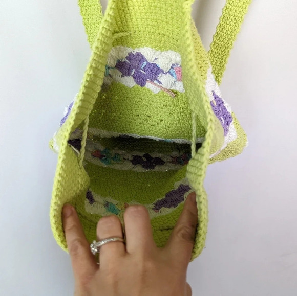 Handmade Crochet Knit Mini Backpack Bag Colorful Floral Bohemian Hippie 70s - Picture 9 of 11